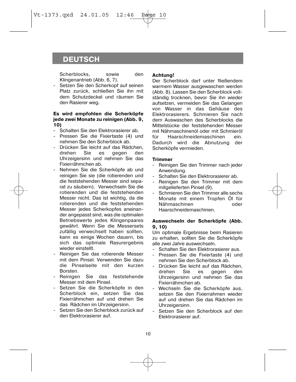 Deutsch | Vitek VT-1373 User Manual | Page 10 / 48