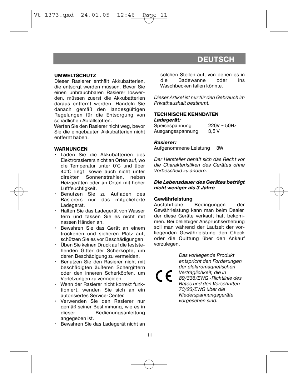 Deutsch | Vitek VT-1373 User Manual | Page 11 / 48