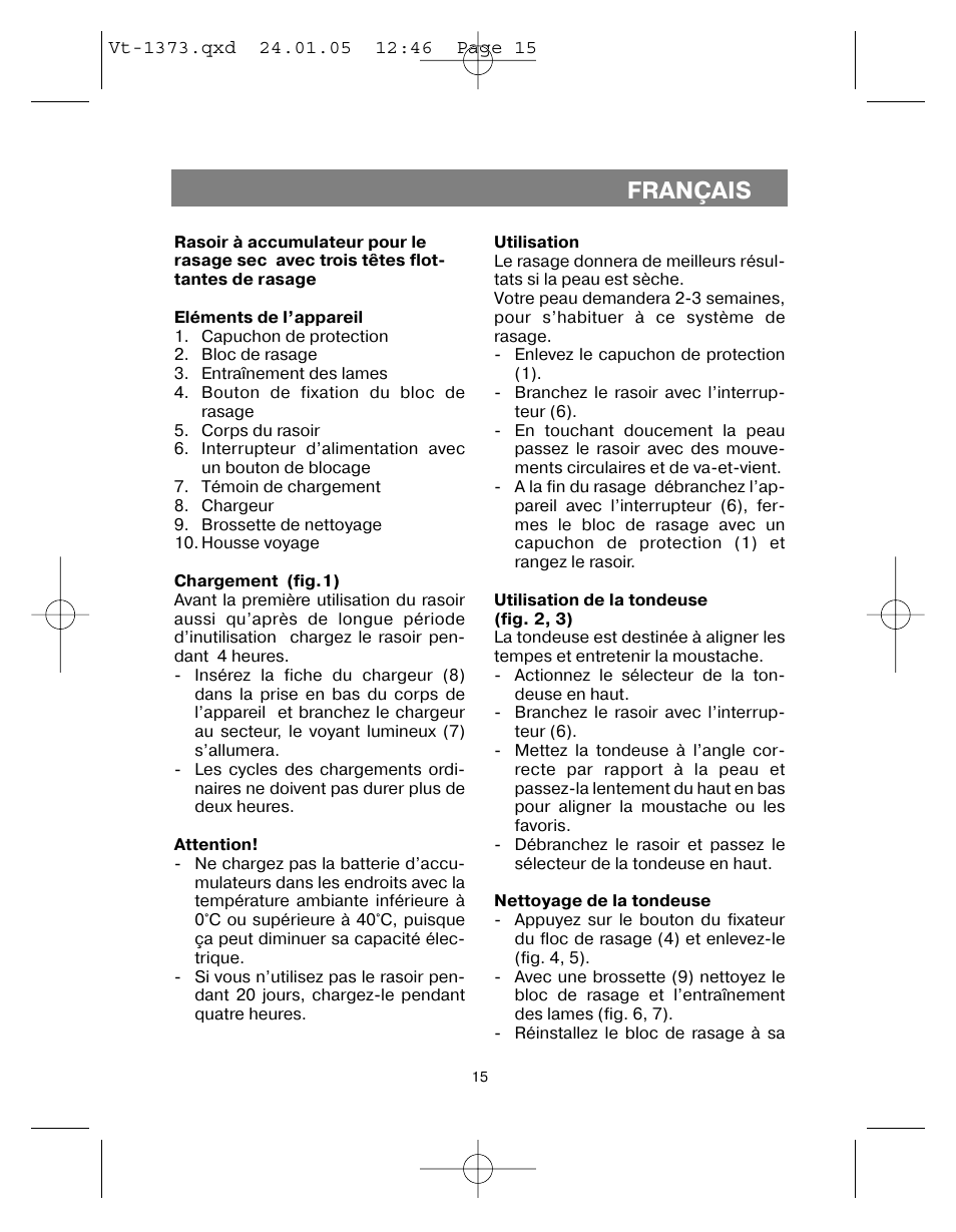 Français | Vitek VT-1373 User Manual | Page 15 / 48