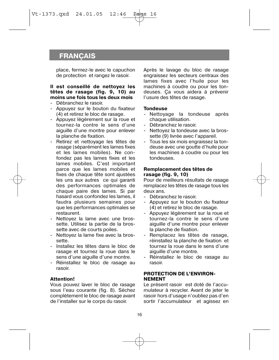 Français | Vitek VT-1373 User Manual | Page 16 / 48