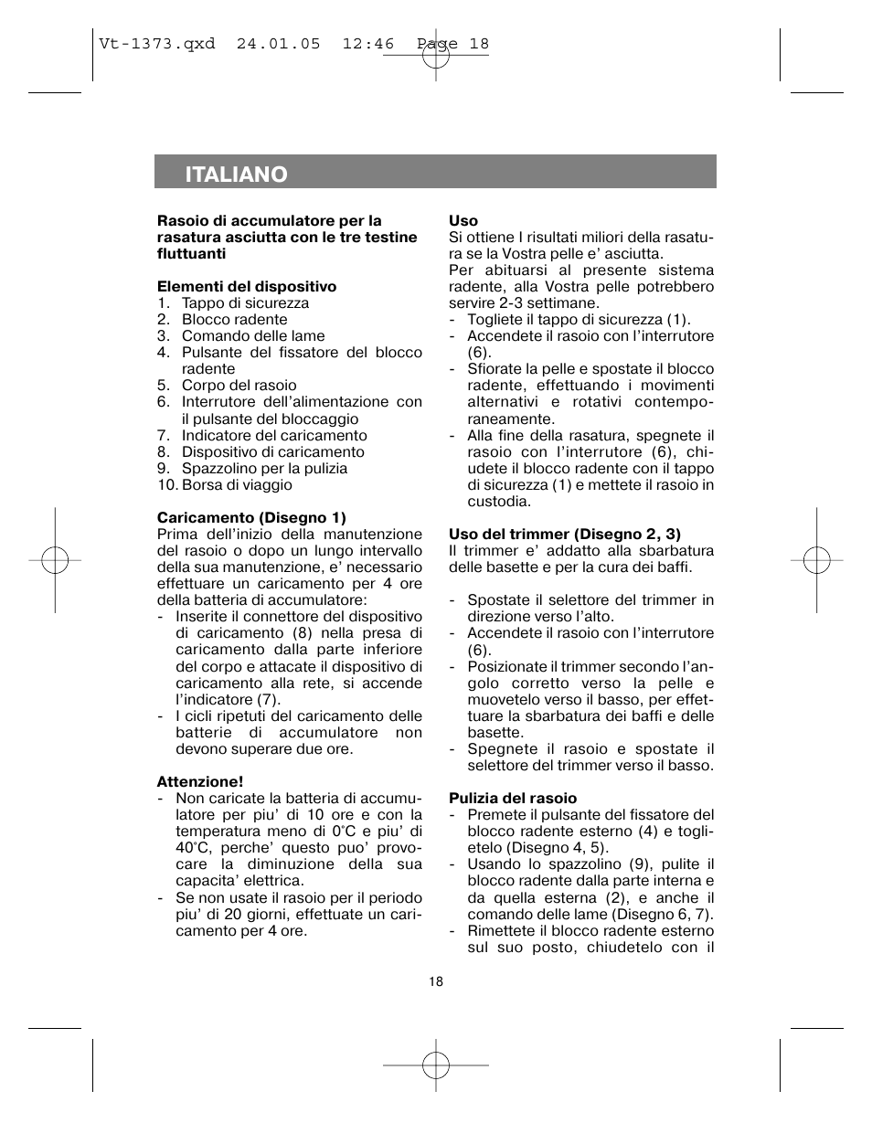 Italiano | Vitek VT-1373 User Manual | Page 18 / 48