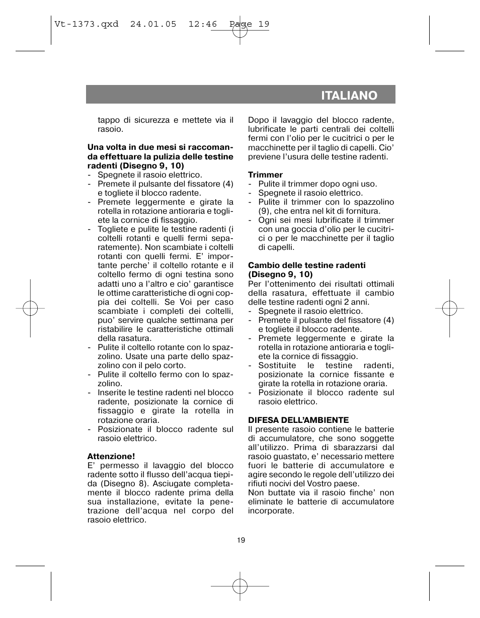 Italiano | Vitek VT-1373 User Manual | Page 19 / 48