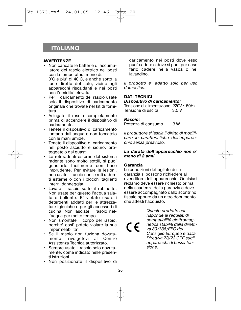 Italiano | Vitek VT-1373 User Manual | Page 20 / 48