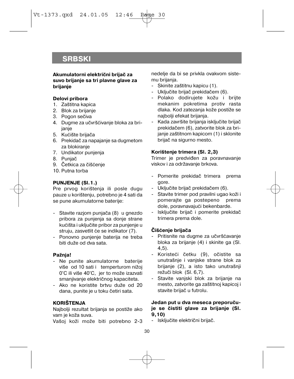 Srbski | Vitek VT-1373 User Manual | Page 30 / 48