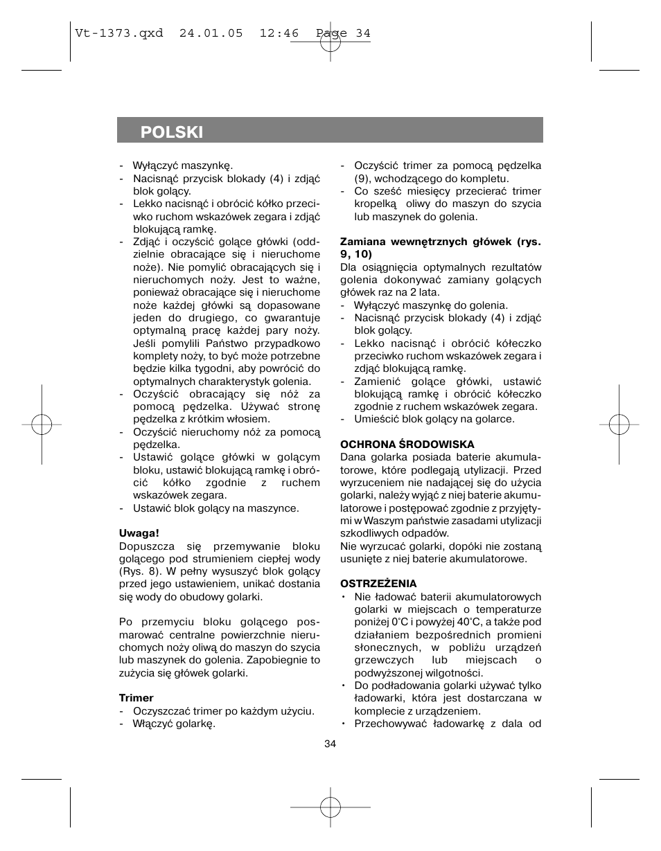 Polski | Vitek VT-1373 User Manual | Page 34 / 48