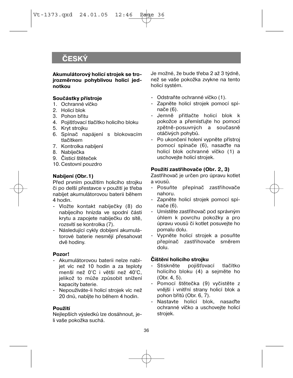 Èeský | Vitek VT-1373 User Manual | Page 36 / 48