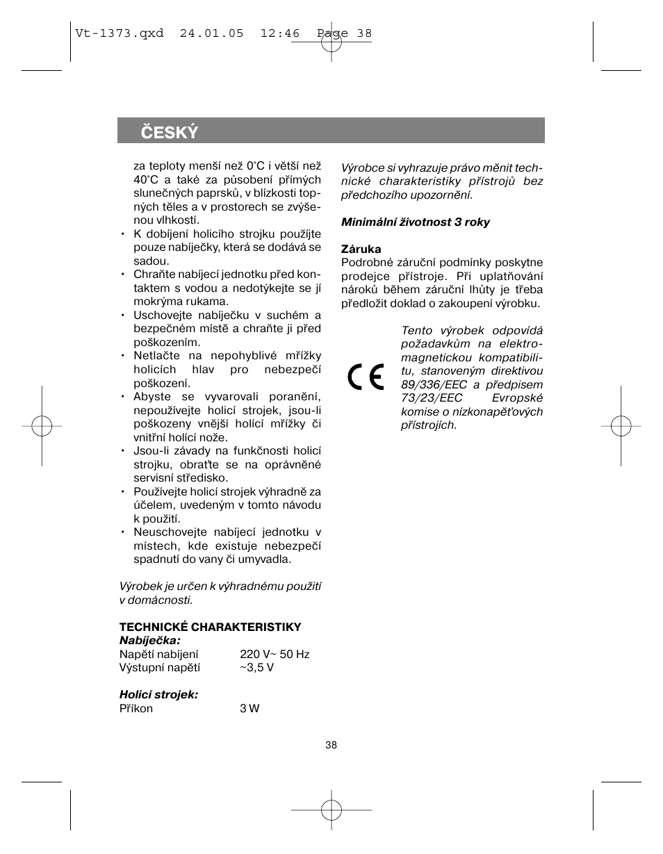 Èeský | Vitek VT-1373 User Manual | Page 38 / 48