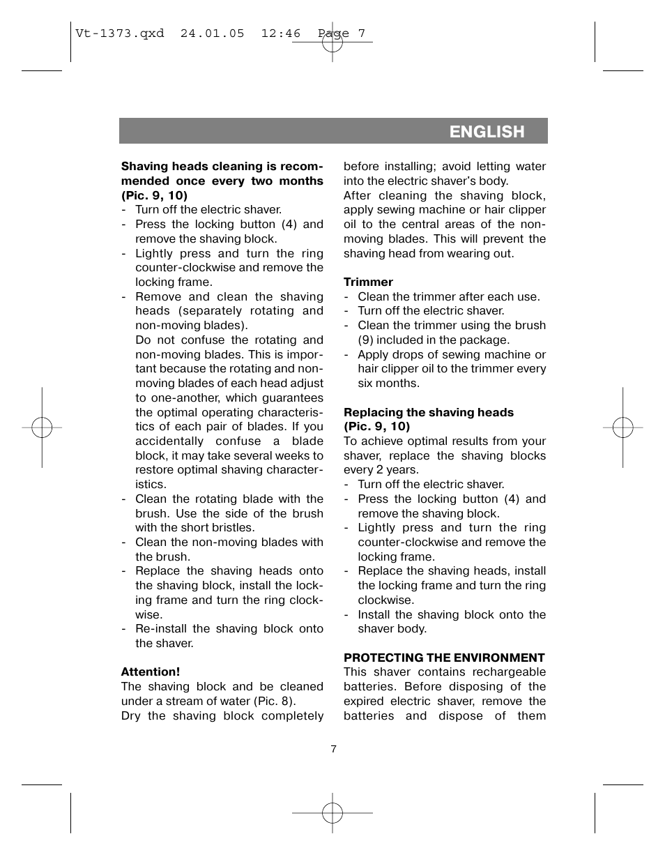 English | Vitek VT-1373 User Manual | Page 7 / 48