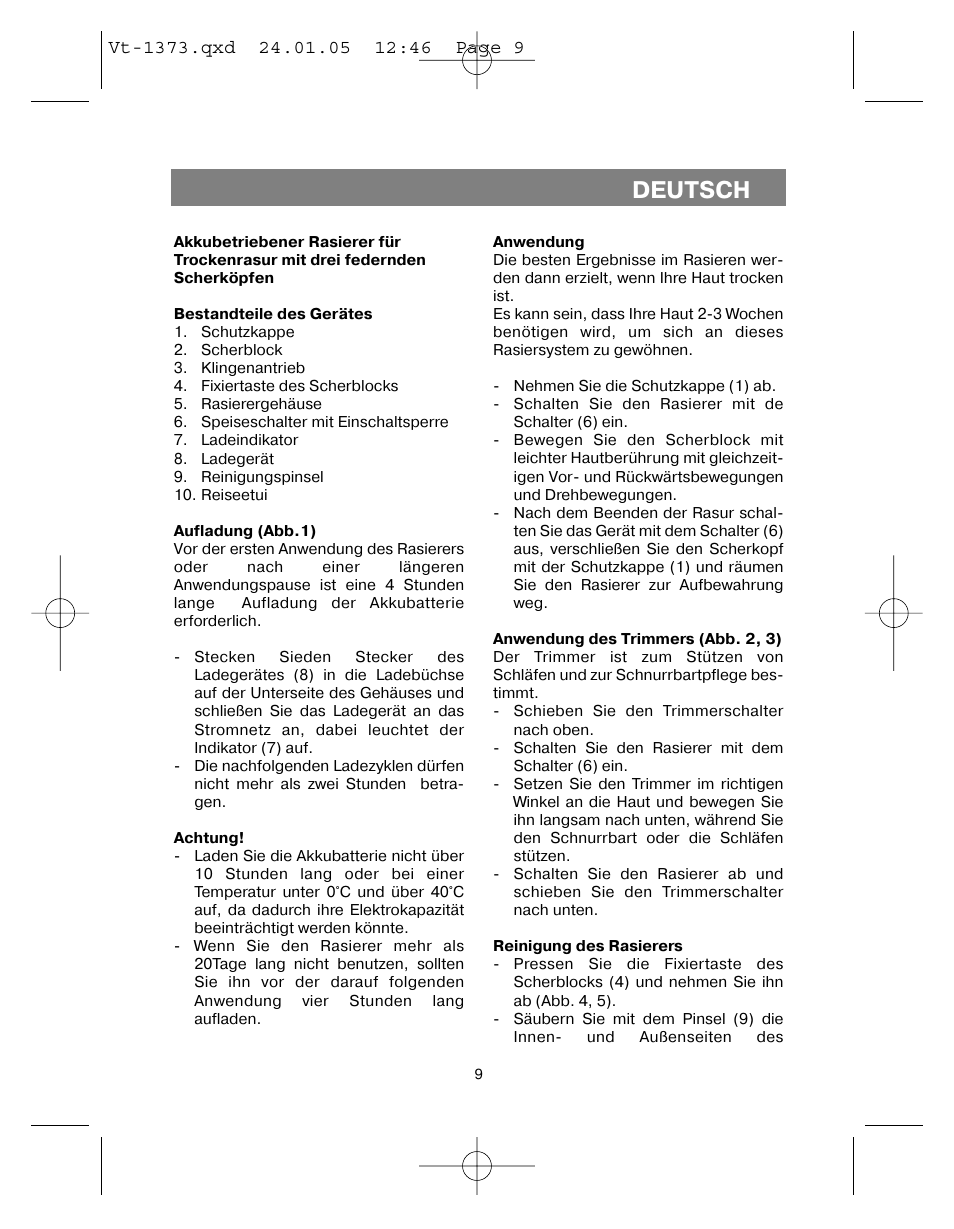 Deutsch | Vitek VT-1373 User Manual | Page 9 / 48