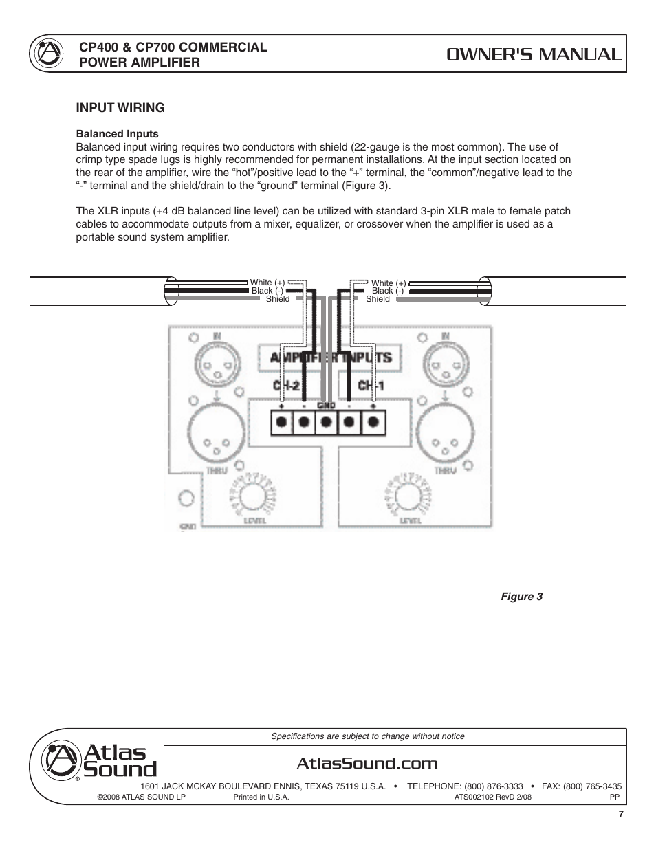 Owner's manual | Atlas Sound CP400 User Manual | Page 7 / 16
