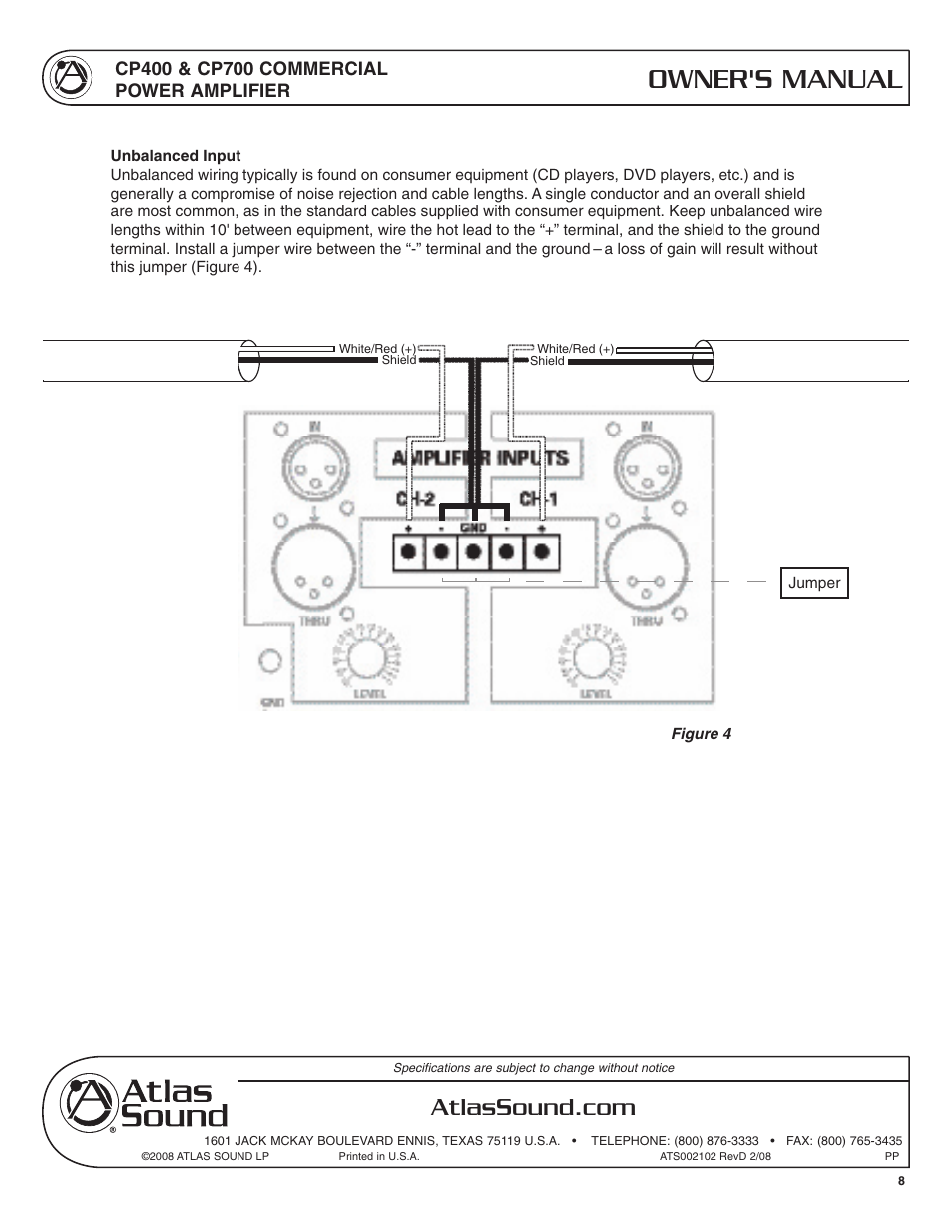 Owner's manual | Atlas Sound CP400 User Manual | Page 8 / 16