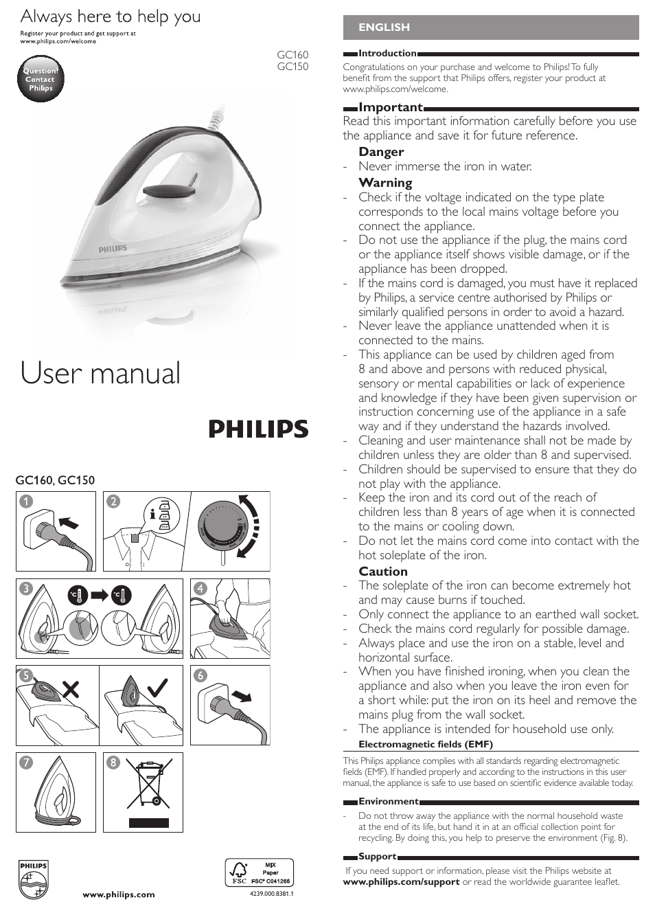 Philips Trocken-Bügeleisen User Manual | 8 pages