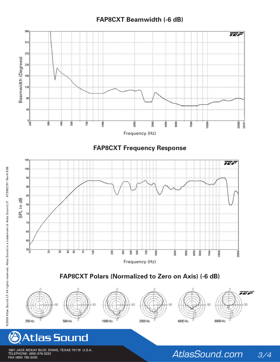 Fap8cxt beamwidth (-6 db) | Atlas Sound FAP8CXT User Manual | Page 3 / 4