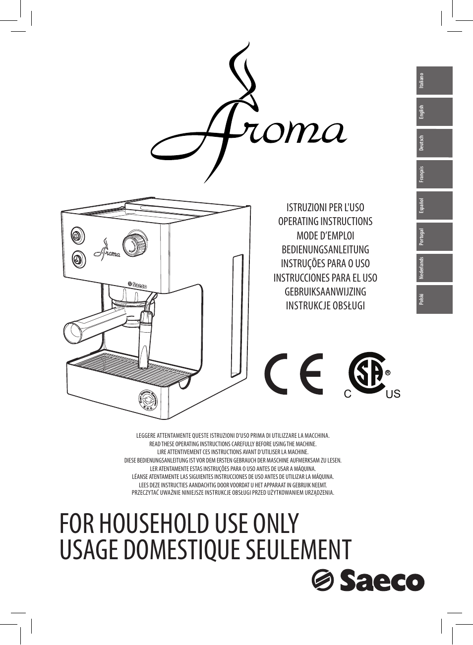Philips Saeco Aroma Siebträger-Espressomaschine User Manual | 76 pages