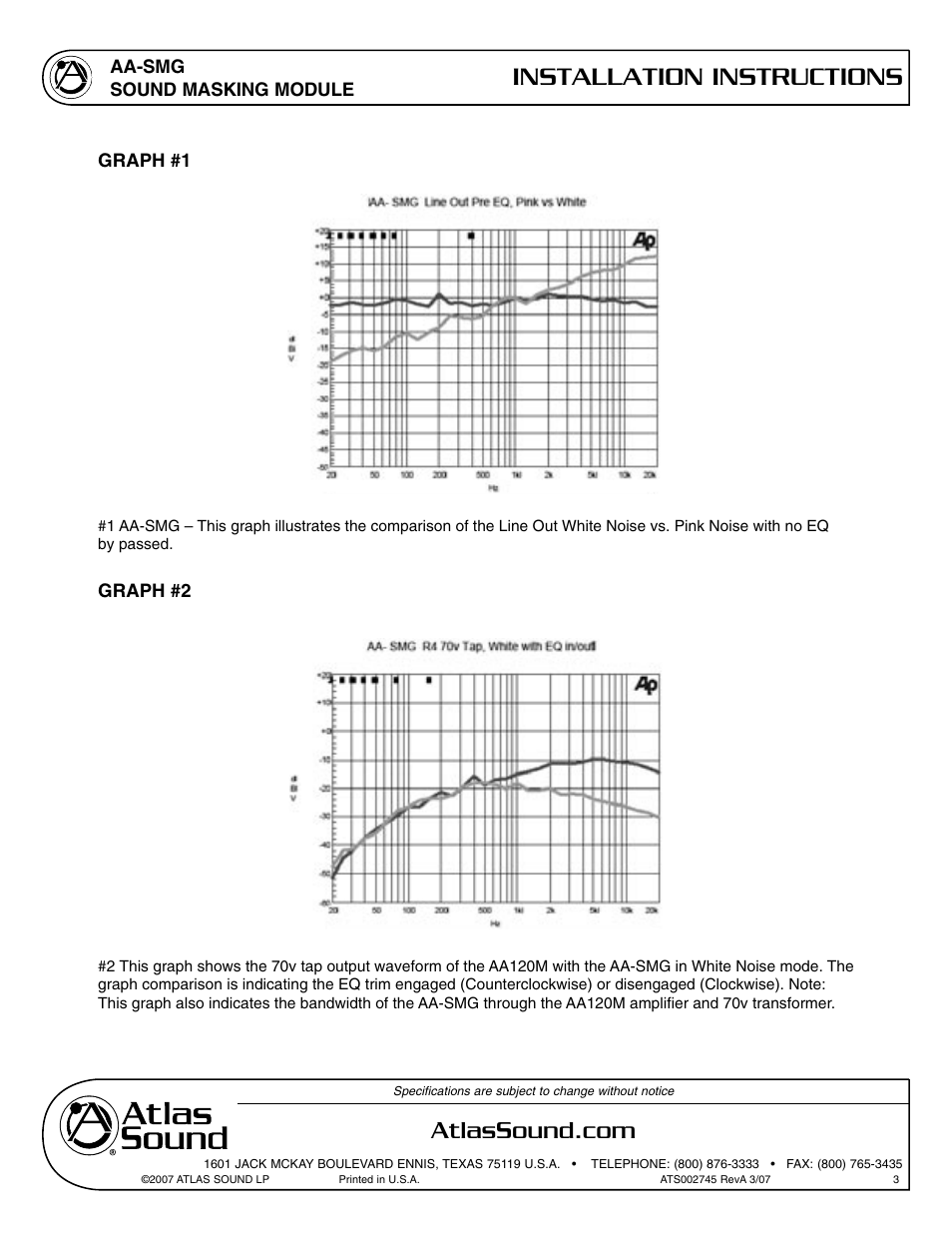 Installation instructions | Atlas Sound Sound Masking Module AA-SMG User Manual | Page 3 / 4