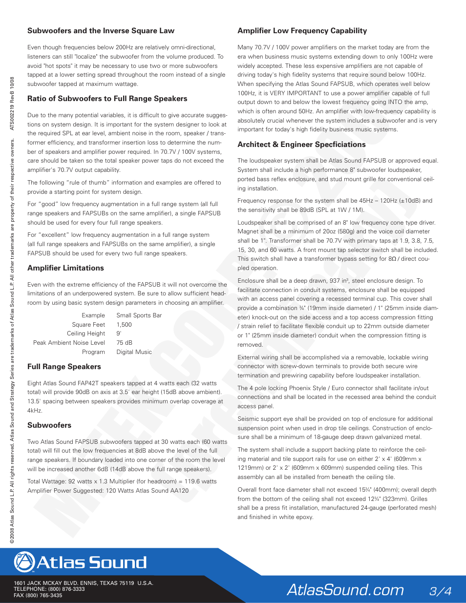 Mitek corp . © 2008 (preliminar y) | Atlas Sound Strategy Series 100V User Manual | Page 3 / 4