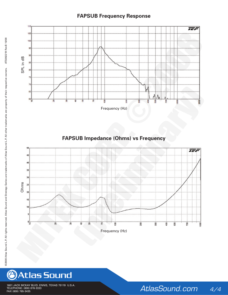 Mitek corp . © 2008 (preliminar y) | Atlas Sound Strategy Series 100V User Manual | Page 4 / 4