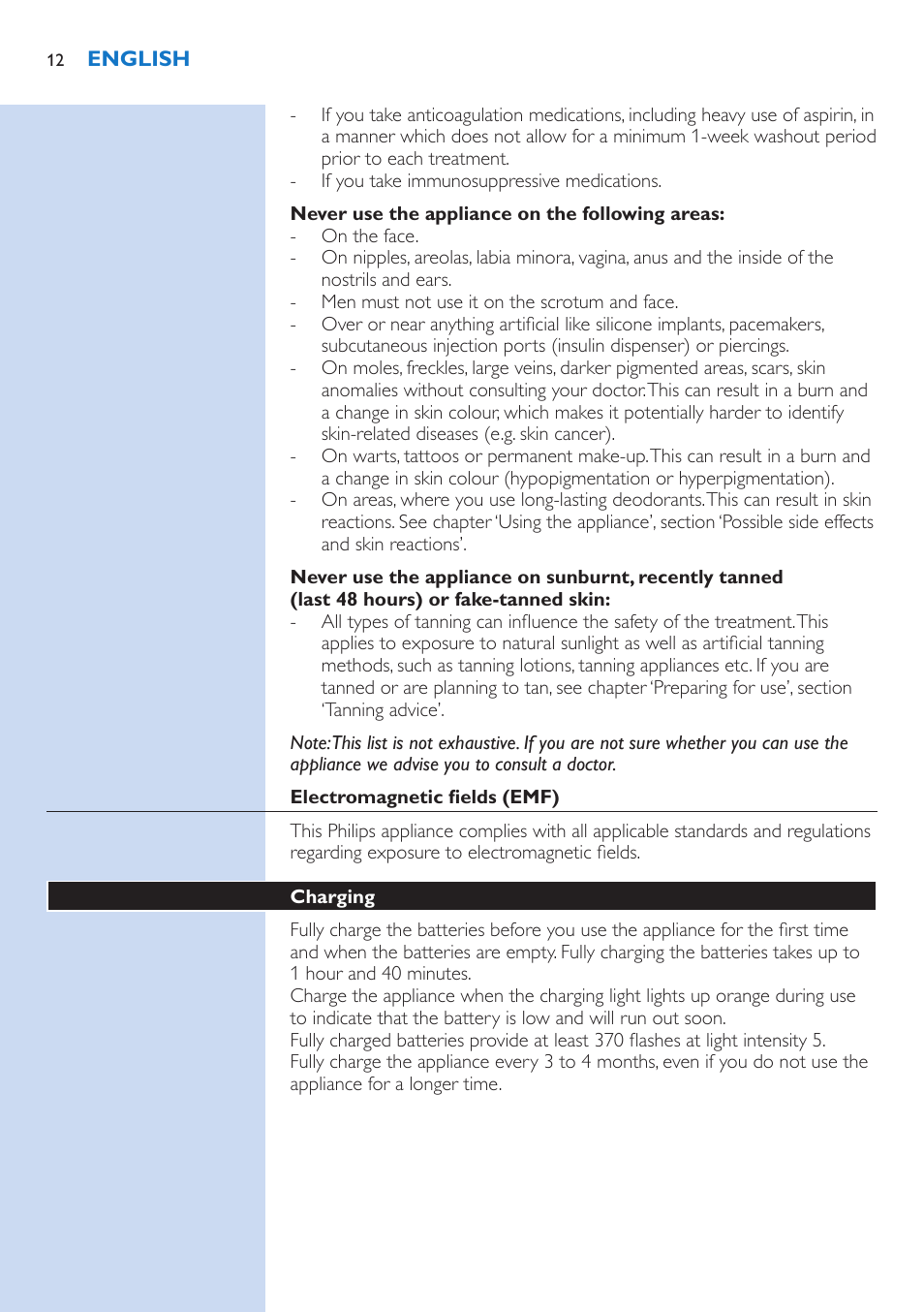Philips Lumea IPL Haarentfernungssystem User Manual | Page 12 / 106