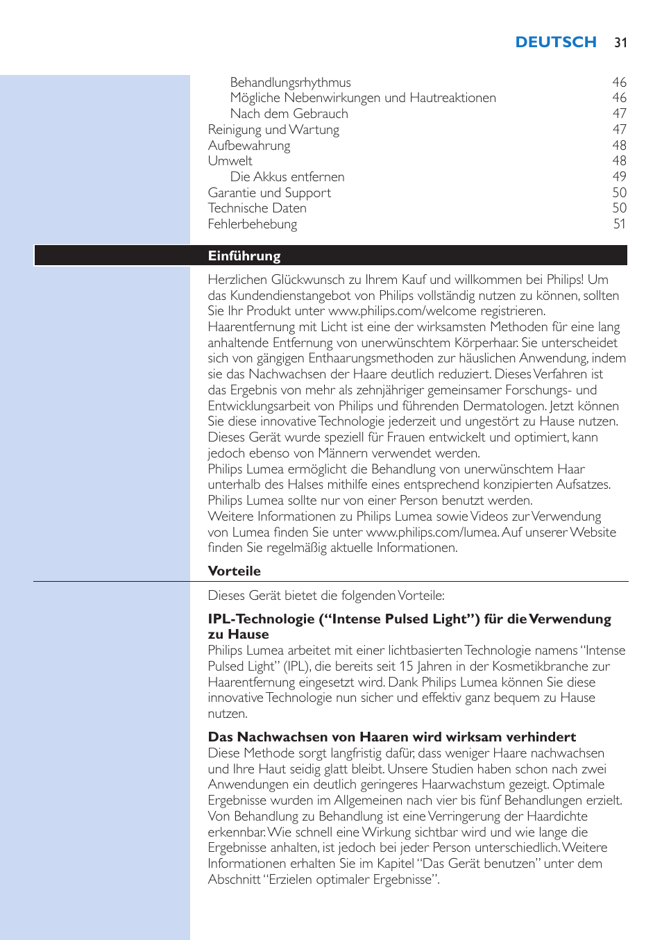 Philips Lumea IPL Haarentfernungssystem User Manual | Page 31 / 106