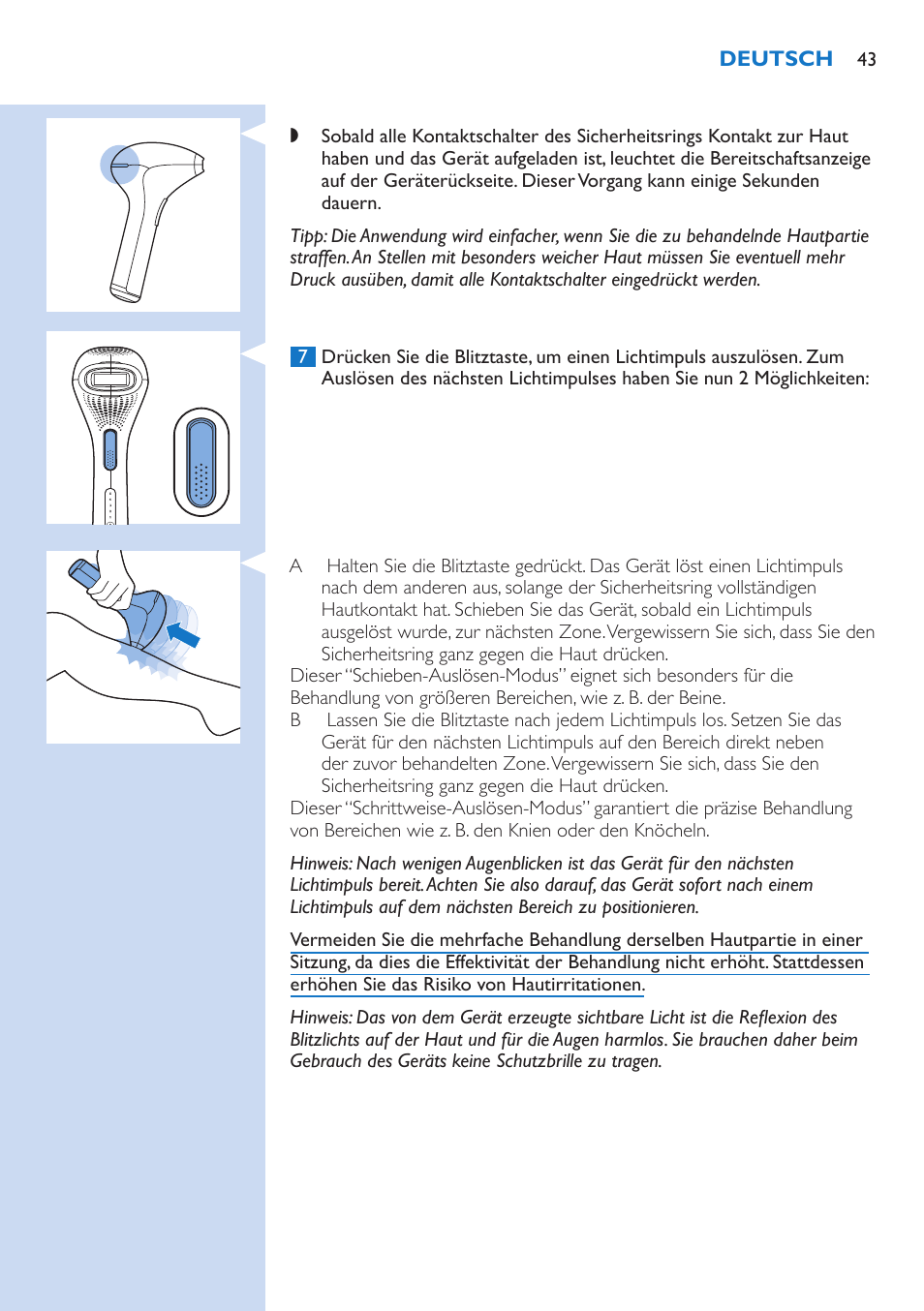 Philips Lumea IPL Haarentfernungssystem User Manual | Page 43 / 106