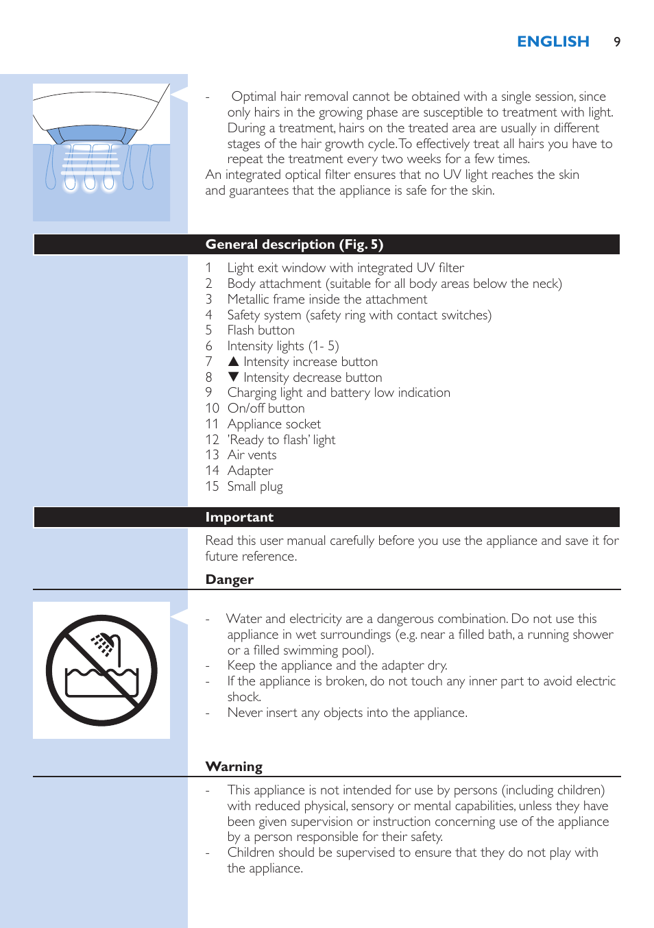 Philips Lumea IPL Haarentfernungssystem User Manual | Page 9 / 106
