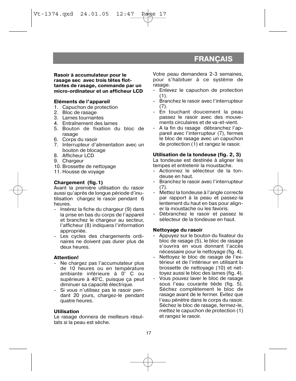 Français | Vitek VT-1374 User Manual | Page 17 / 60