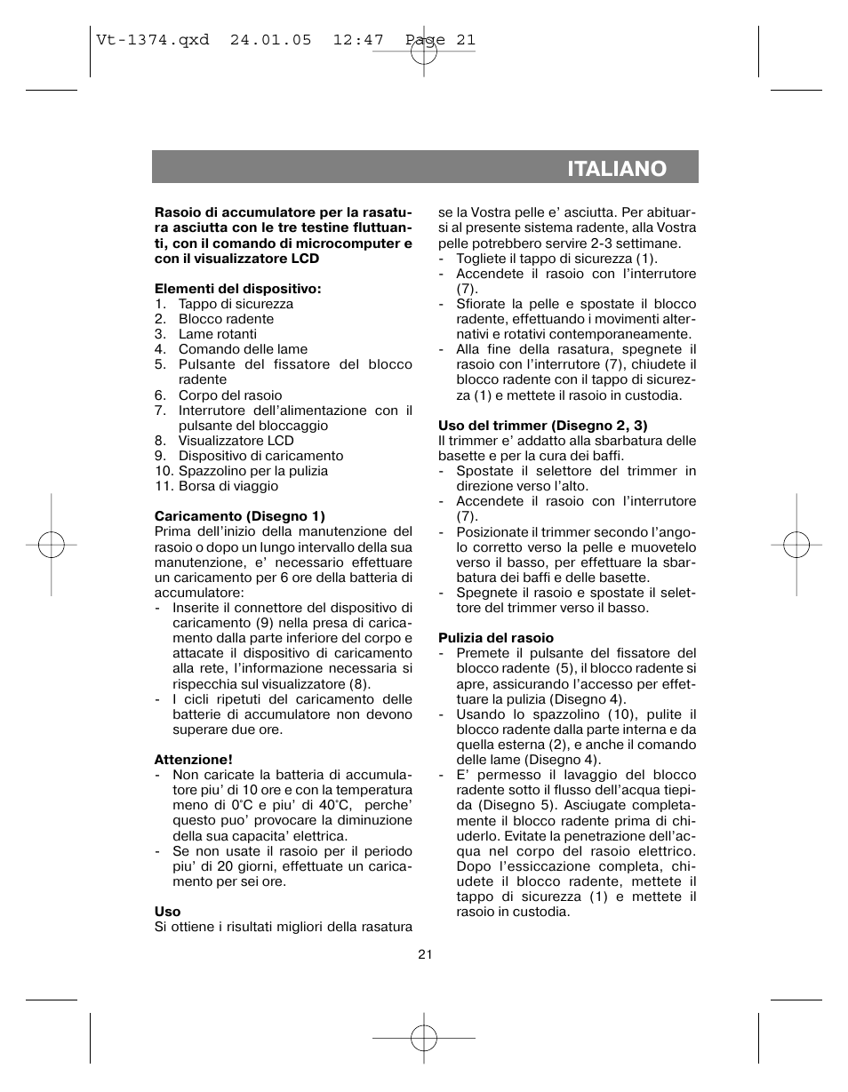 Italiano | Vitek VT-1374 User Manual | Page 21 / 60