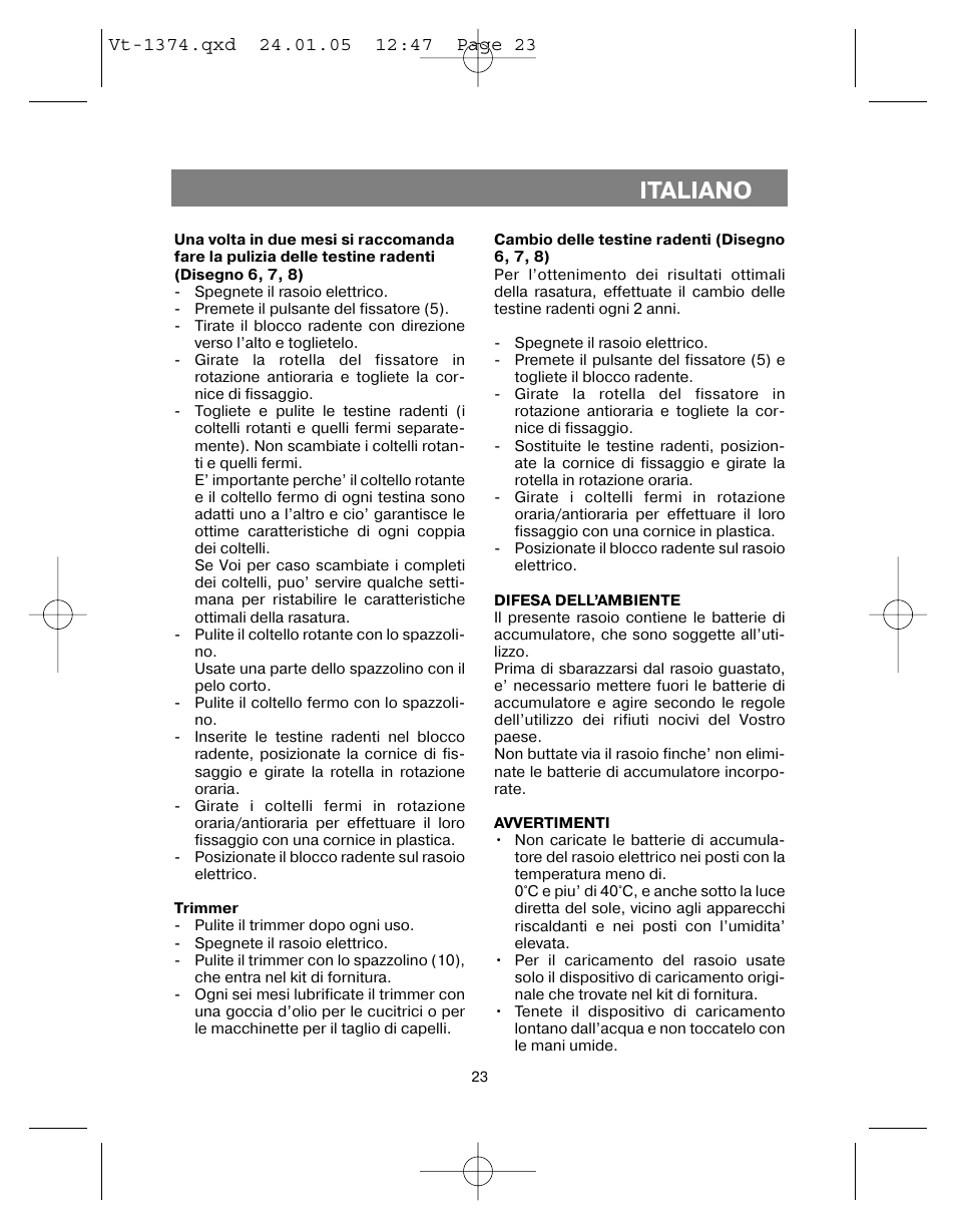 Italiano | Vitek VT-1374 User Manual | Page 23 / 60