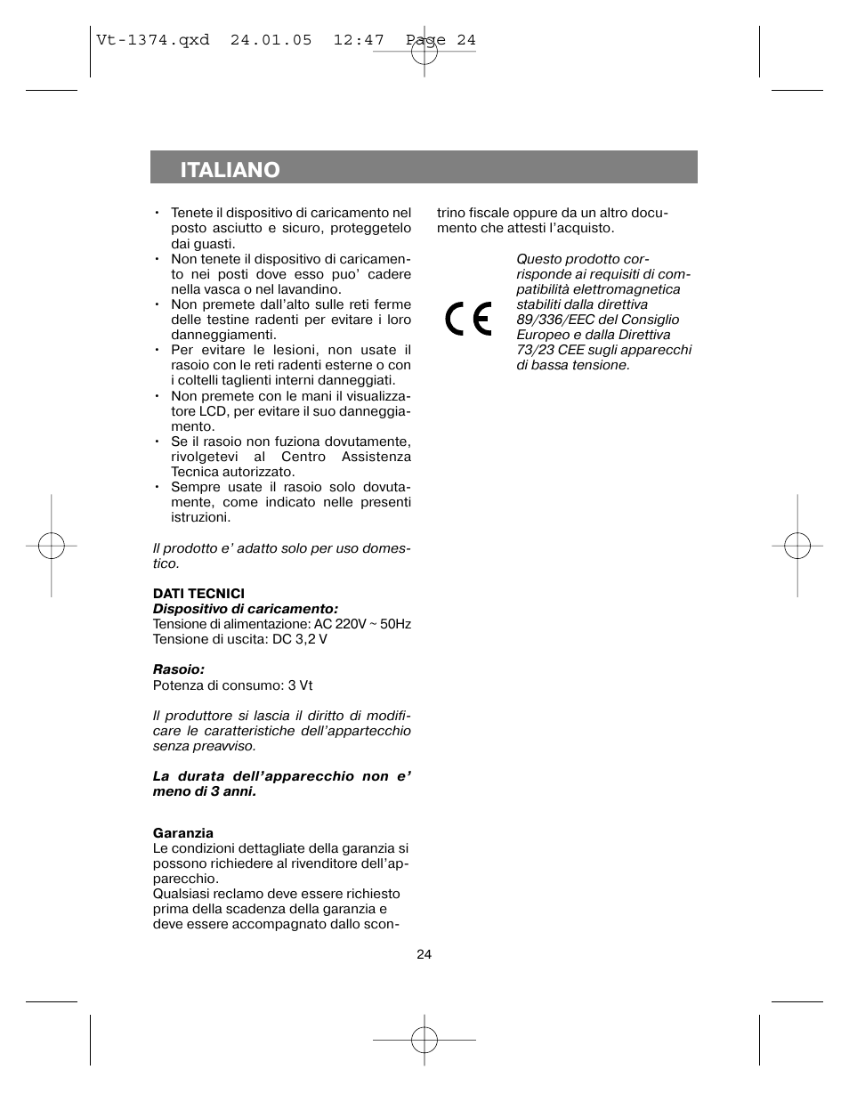 Italiano | Vitek VT-1374 User Manual | Page 24 / 60