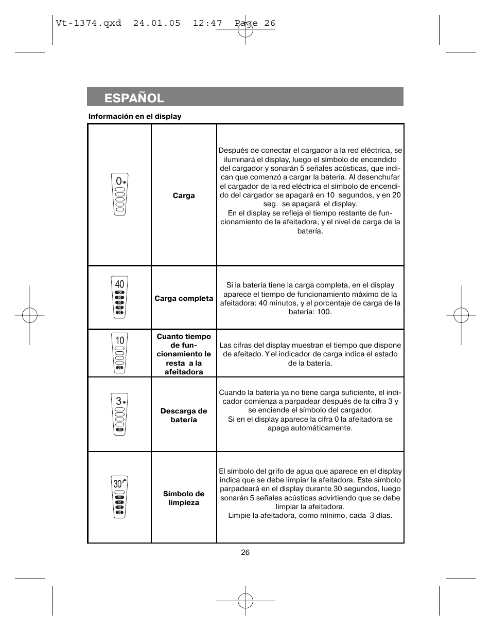Español | Vitek VT-1374 User Manual | Page 26 / 60