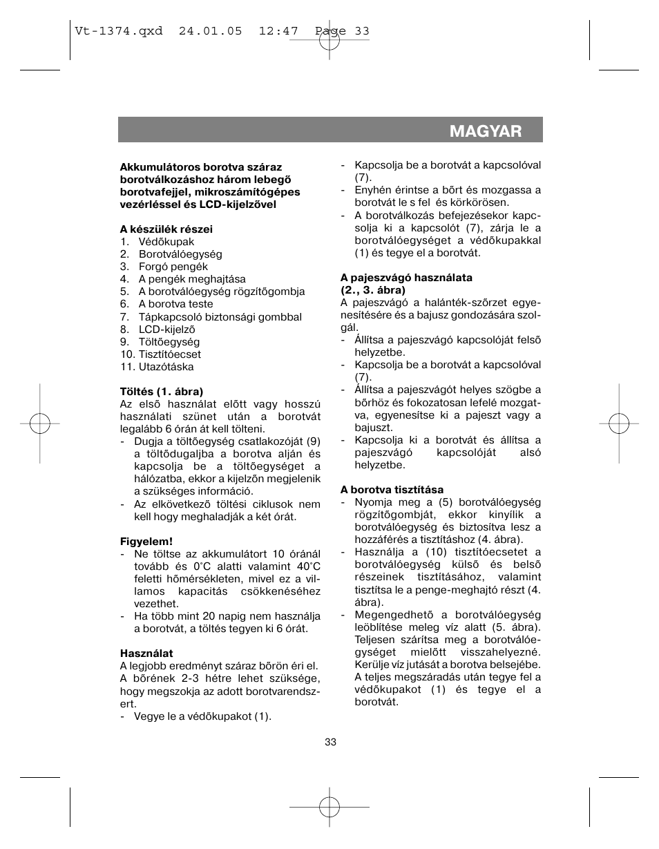 Magyar | Vitek VT-1374 User Manual | Page 33 / 60