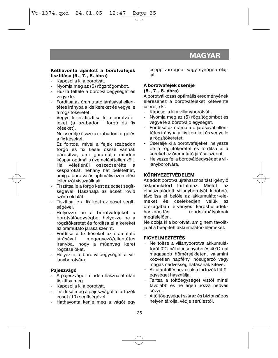 Magyar | Vitek VT-1374 User Manual | Page 35 / 60