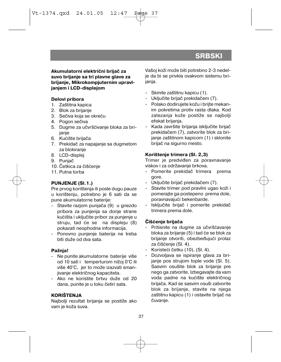 Srbski | Vitek VT-1374 User Manual | Page 37 / 60