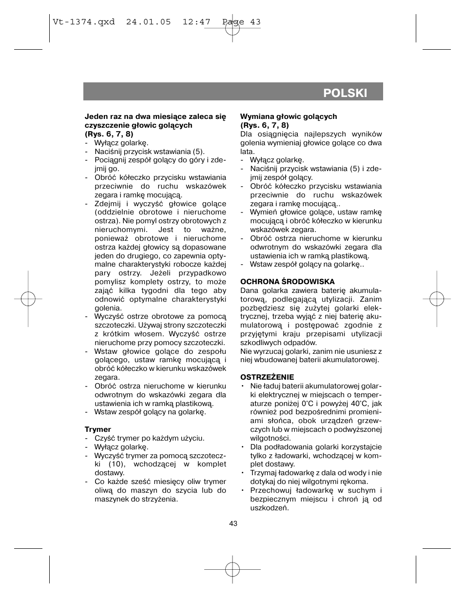 Polski | Vitek VT-1374 User Manual | Page 43 / 60