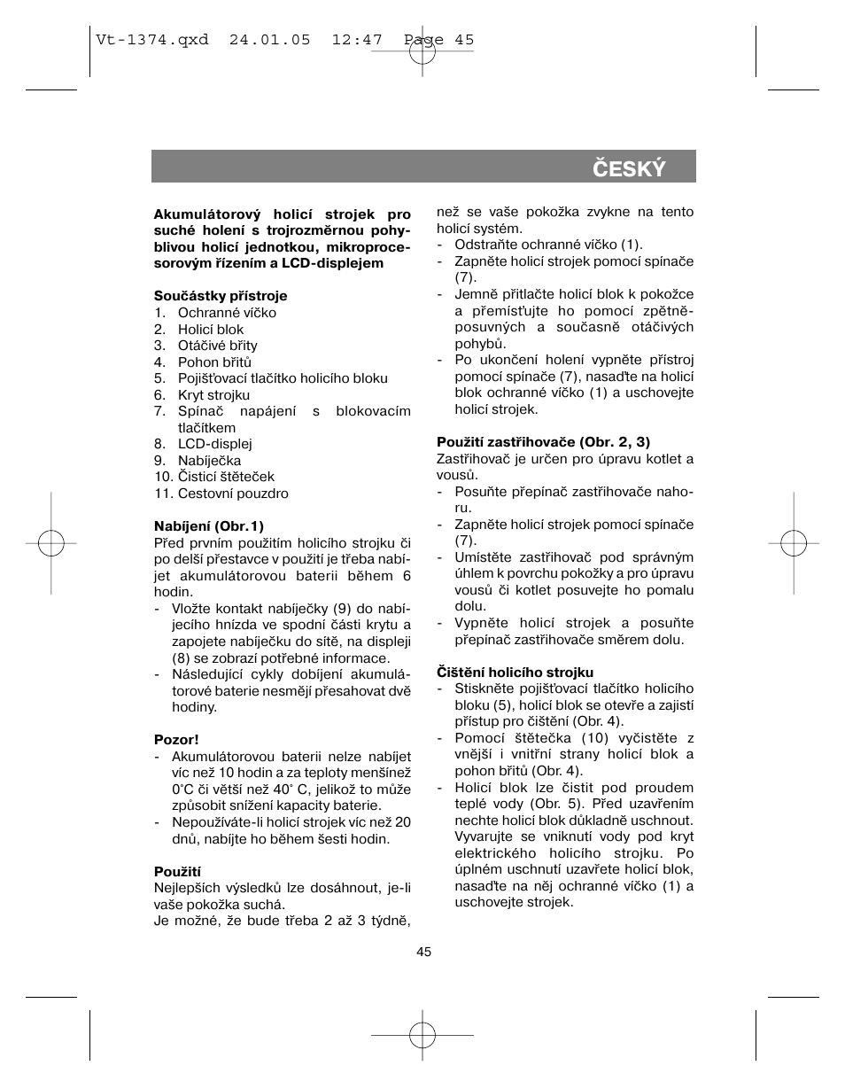 Èeský | Vitek VT-1374 User Manual | Page 45 / 60