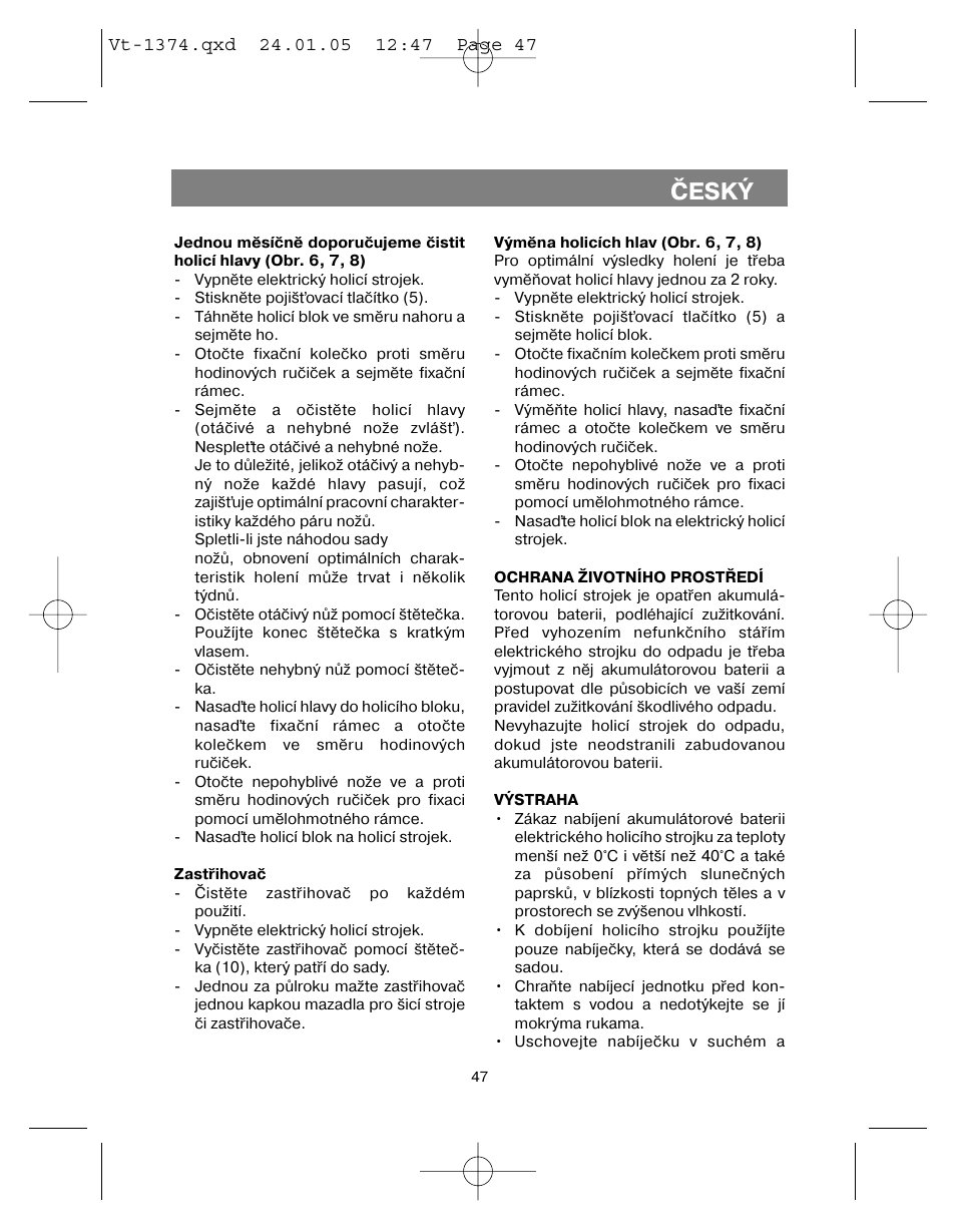 Èeský | Vitek VT-1374 User Manual | Page 47 / 60