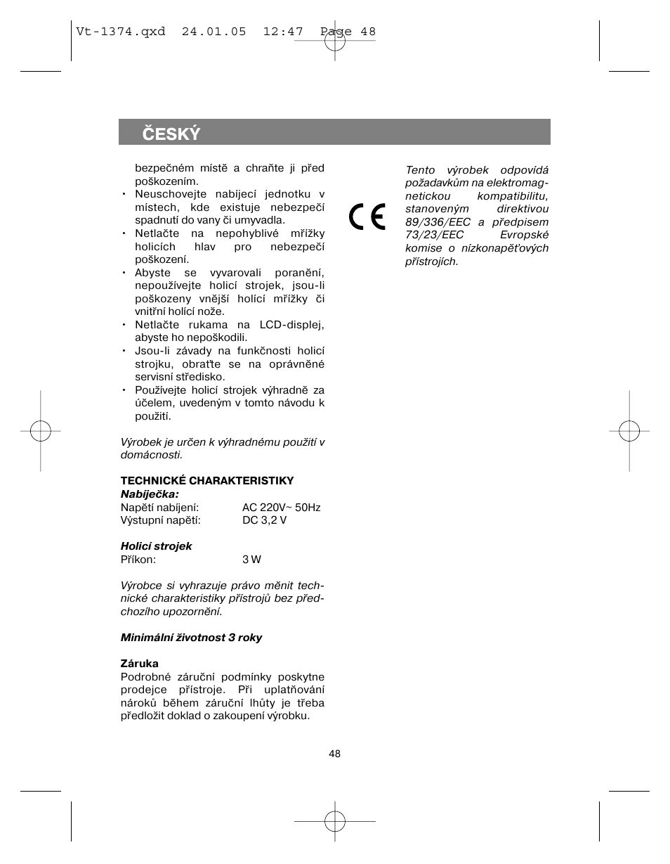 Èeský | Vitek VT-1374 User Manual | Page 48 / 60