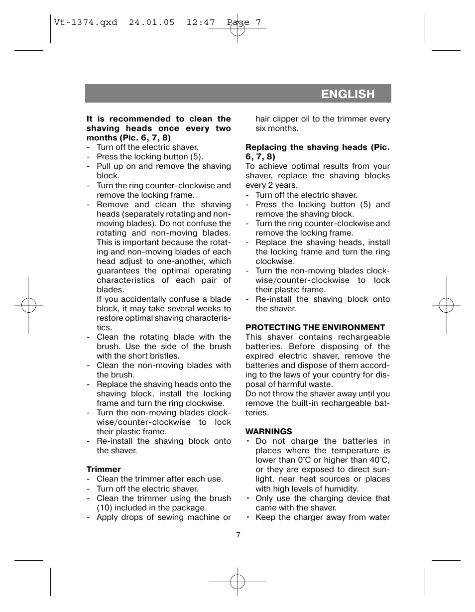 English | Vitek VT-1374 User Manual | Page 7 / 60