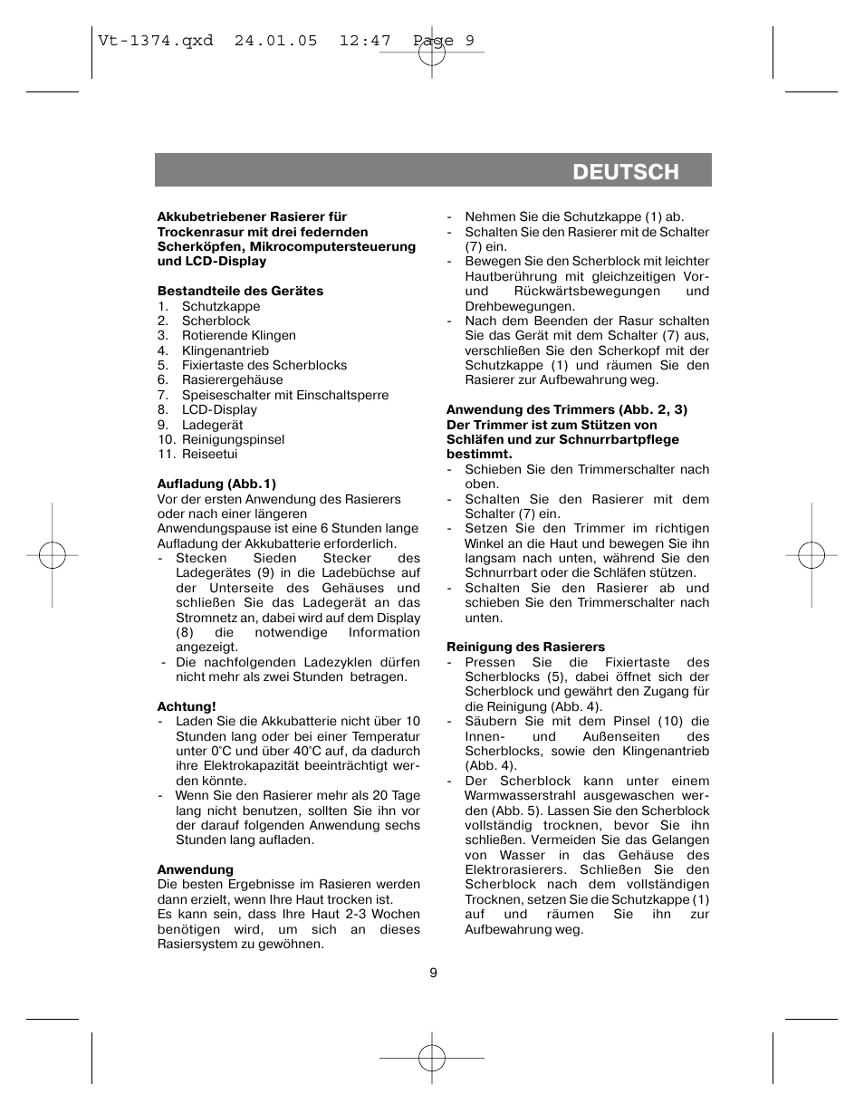 Deutsch | Vitek VT-1374 User Manual | Page 9 / 60