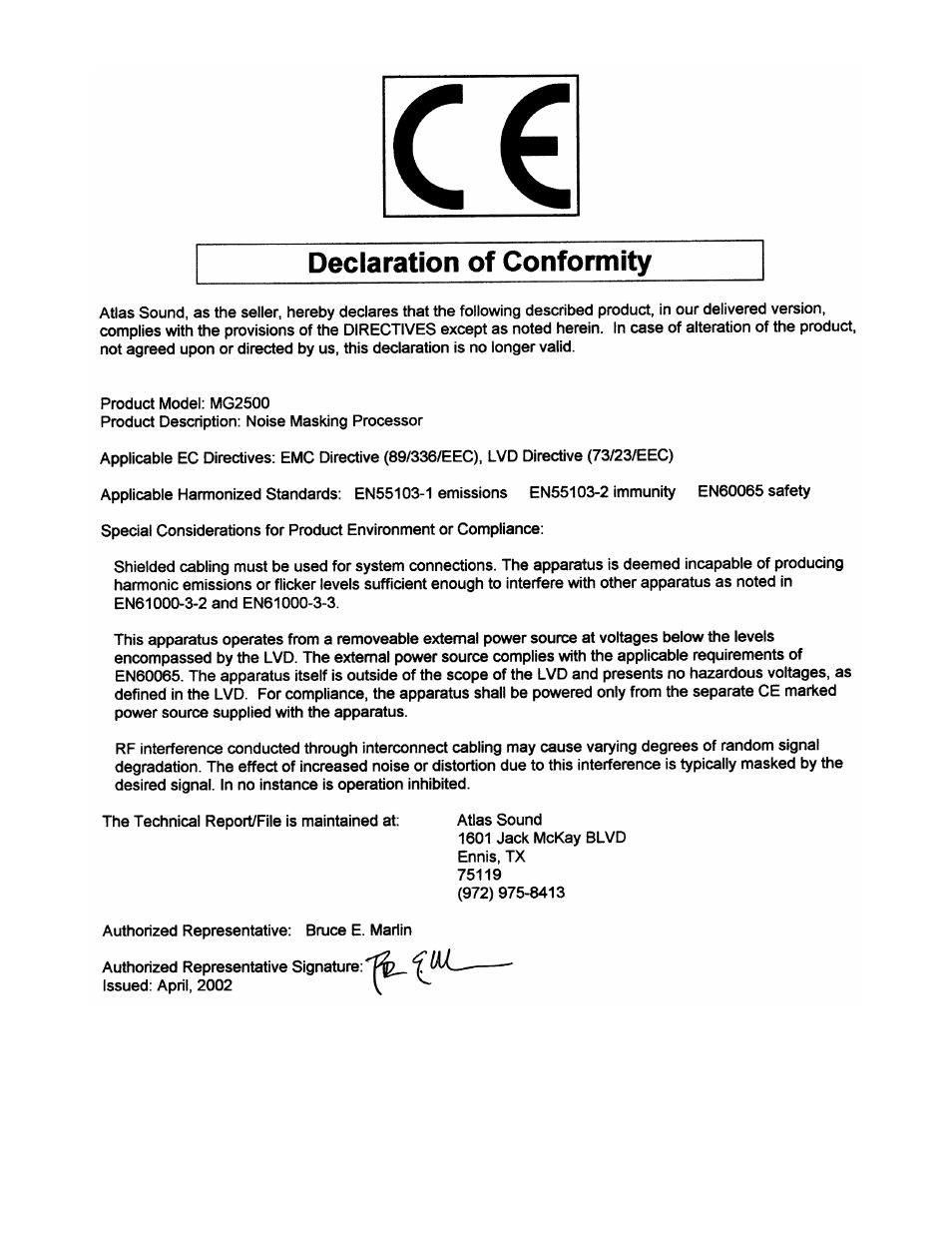 Atlas Sound MG2500 User Manual | Page 19 / 22