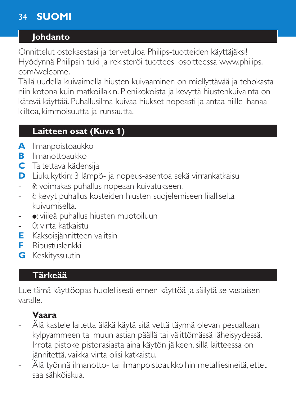 Philips SalonDry Haartrockner User Manual | Page 34 / 80