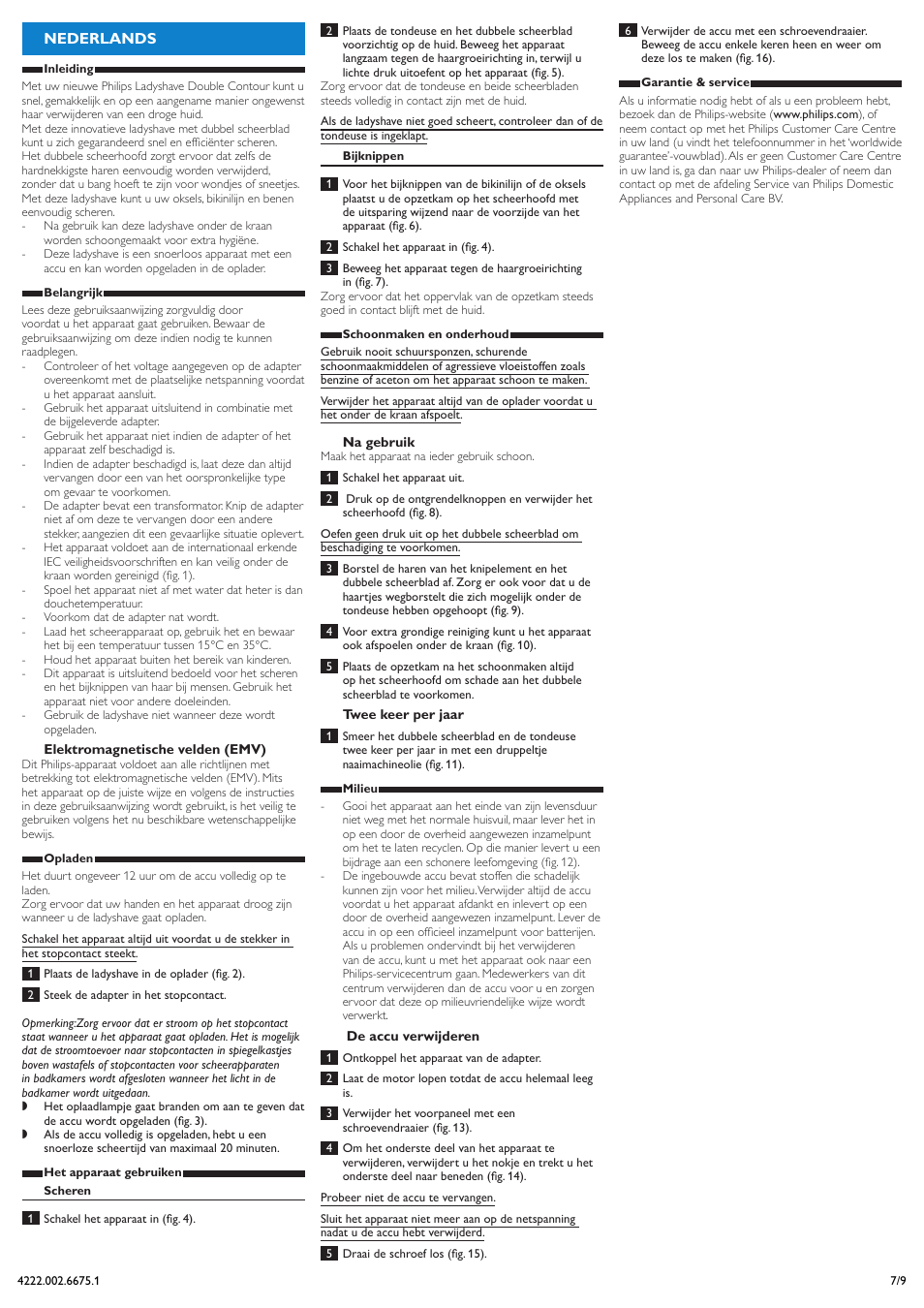 Nederlands | Philips Double Contour Ladyshave User Manual | Page 7 / 9