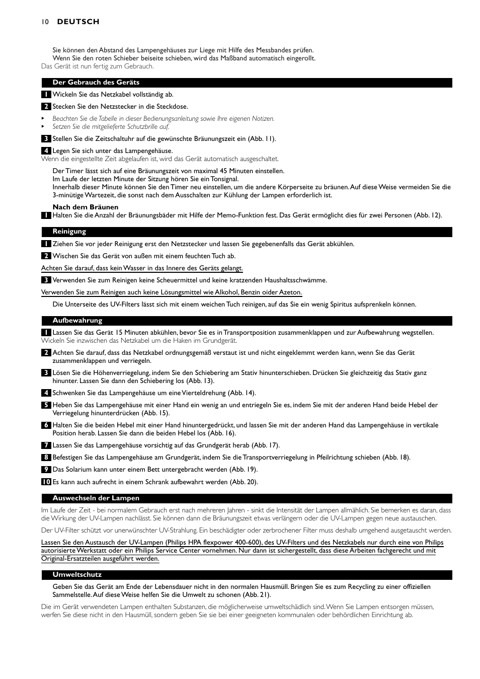 Philips Zusammenklappbarer Ganzkörperbräuner User Manual | Page 10 / 28