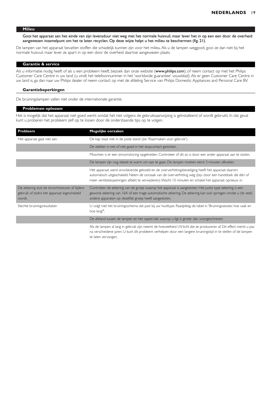 Philips Zusammenklappbarer Ganzkörperbräuner User Manual | Page 19 / 28
