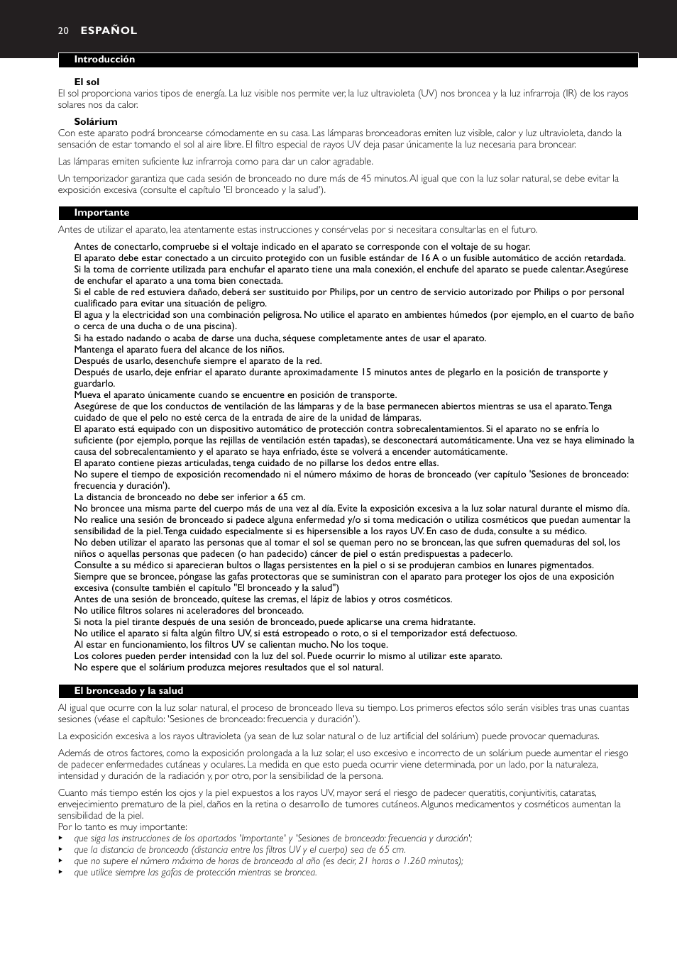 Philips Zusammenklappbarer Ganzkörperbräuner User Manual | Page 20 / 28