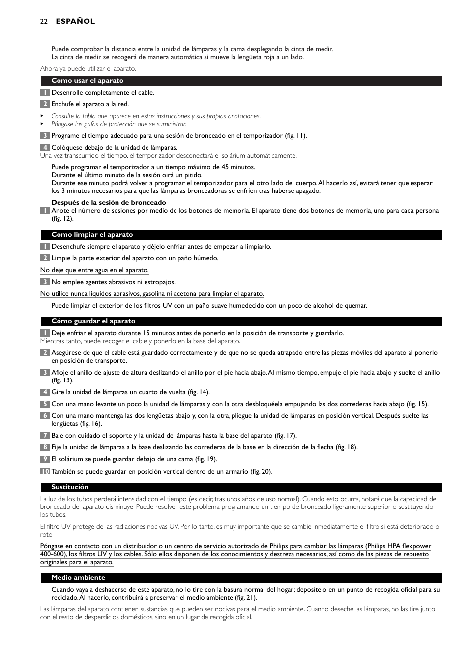 Philips Zusammenklappbarer Ganzkörperbräuner User Manual | Page 22 / 28