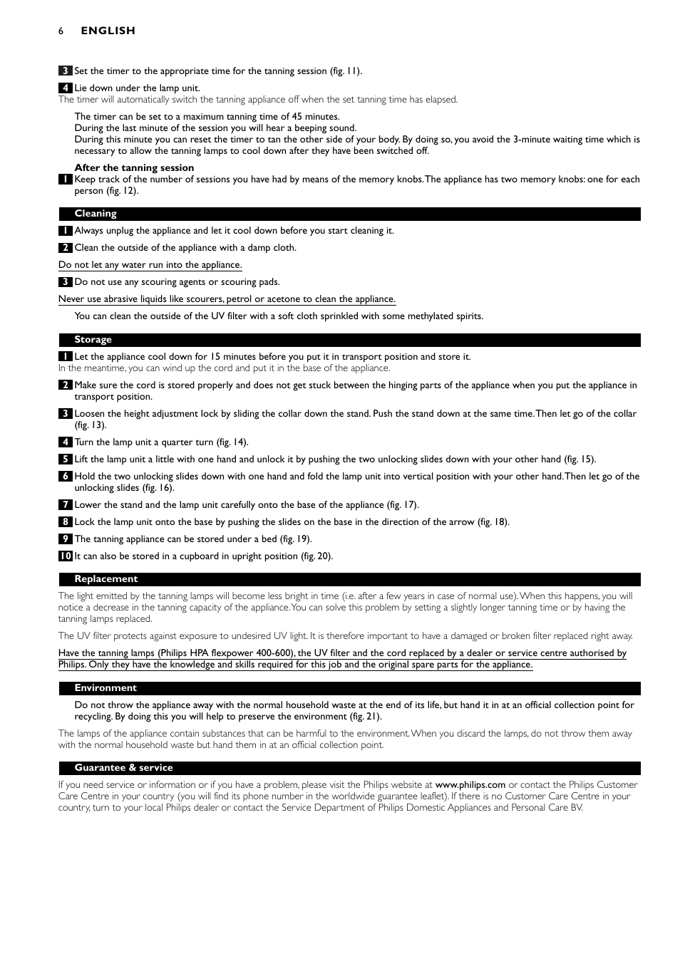 Philips Zusammenklappbarer Ganzkörperbräuner User Manual | Page 6 / 28