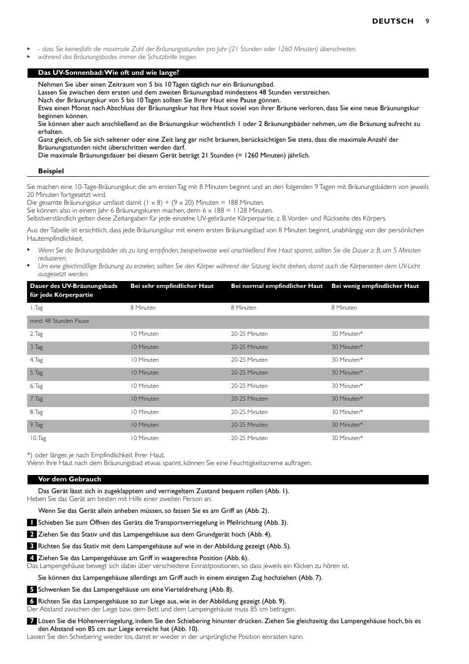 Philips Zusammenklappbarer Ganzkörperbräuner User Manual | Page 9 / 28