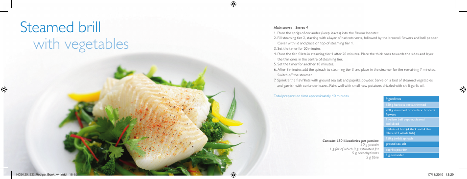 Steamed brill with vegetables | Philips Pure Essentials Collection Dampfgarer User Manual | Page 10 / 25