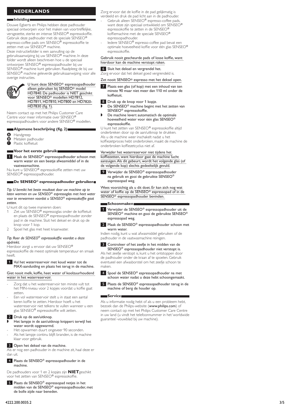 Nederlands | Philips SENSEO® Espresso-Padhalter User Manual | Page 3 / 5